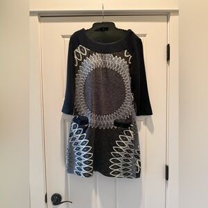 Geometric Patterned Sweater Dress with Pockets